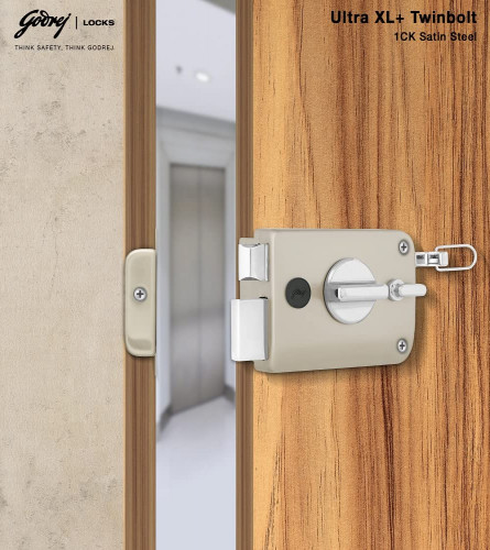 Godrej Locks Ultra XL+ Twinbolt 1CK Satin Nickel, Alloy Steel Combination Door Lock (Fs)