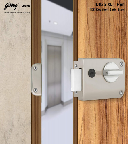 Godrej Locking Solutions and Systems Powder Coated Ultra XL+ Rim Deadbolt 1 CK Satin Steel (Fs)