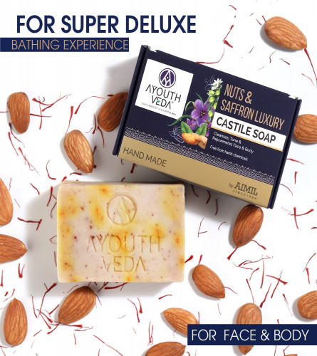 Ayouthveda Nuts & Saffron Luxury Castile Soap, Saffron Soap, Handmade Soap