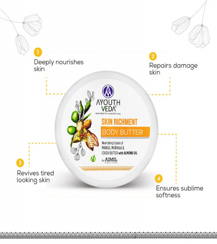 Ayouthveda Skin Richment Body Butter Cream for Dry Skin, Deep Moisturization