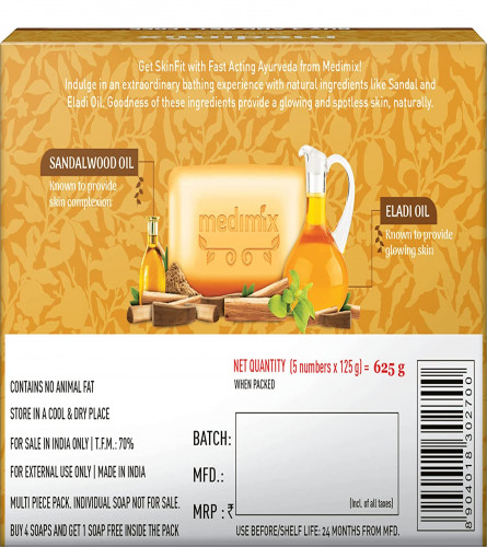 Medimix Ayurvedic Sandal Soap, 125g (4+1 Offer Pack) Free Shipping Worldwide