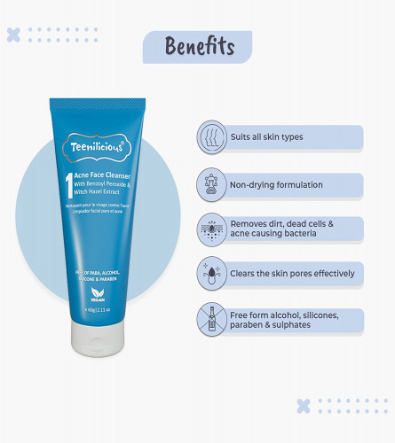Teenilicious Acne Face Cleanser BP with Witch Hazel Extract Face Wash