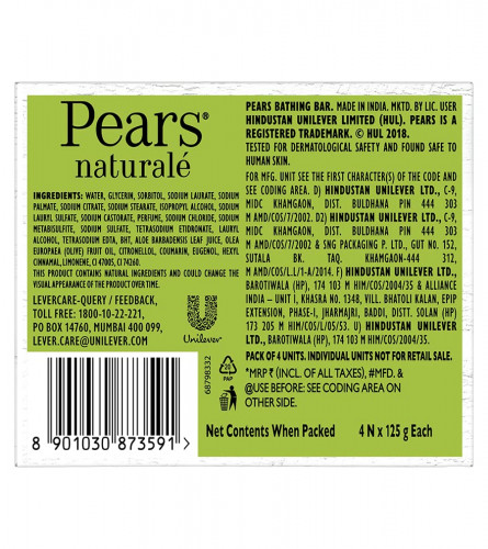 Pears Naturalé Detoxifying Soap Bar, Aloe Vera, 125g (Pack of 4) (Free Shipping Worldwide)