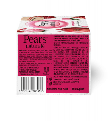 Pears Natural Pomegranate Brightening Bathing Soap Bar, 125 g (Pack of 4) (Free shipping worldwide)