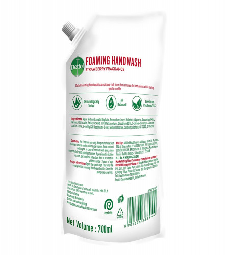 Dettol Foaming Handwash Refill Strawberry, 700ml, Rich Foam Moisturizing Hand Wash, Free shipping