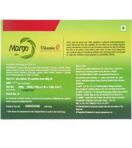 Margo Moisturisers Soap - Original Neem, 5x100g Promo Pack (Free Shipping Worldwide)