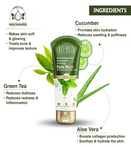 Lotus Botanicals Natural Green Tea HydraDetox Clarifying Face Wash with Niacinamide
