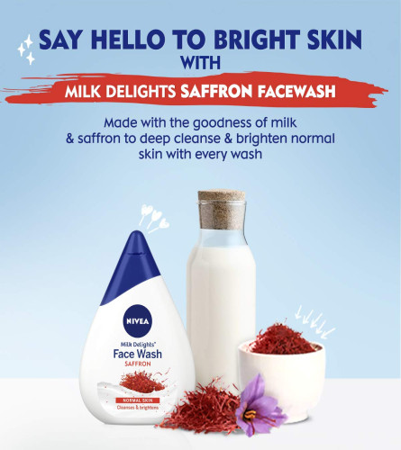 NIVEA Face Wash for Normal Skin, Milk Delights Saffron