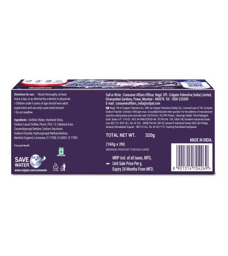 Colgate MaxFresh 320g (160g x pack of 2) Toothpaste, Purple Gel Paste with Menthol ,Free shipping