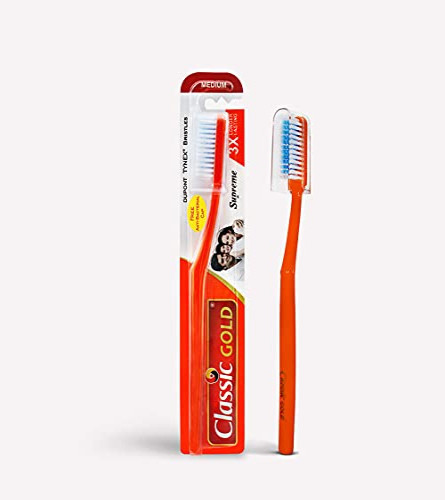 Supreme Classic Gold Medium Manual Toothbrush For Adults (Pack Of 12)