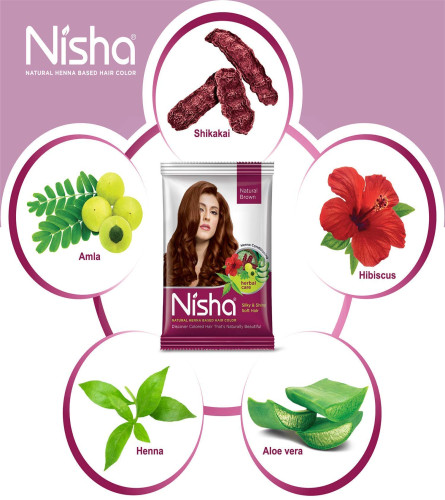 Nisha Hair Color Dye Henna Based Natural Hair Color Without Ammonia Natural Brown