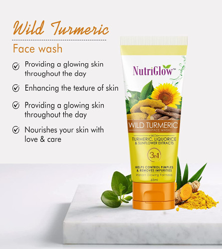 NutriGlow Wild Turmeric Natural Face Wash for Dry Skin, Tan Removal and Skin brightening