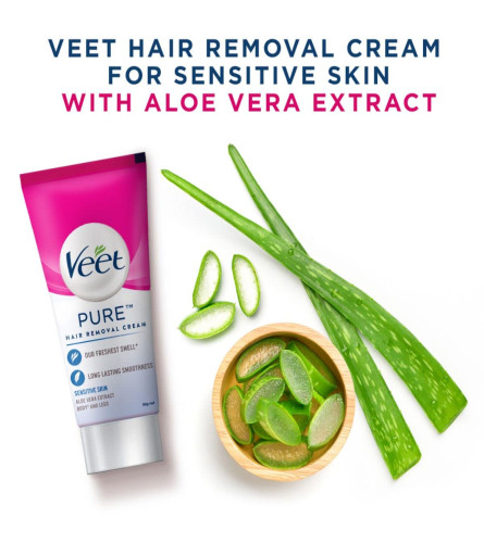 Veet Pure Hair Removal Cream for Women with No Ammonia Smell, Sensitive Skin - 50 gm X 2 PACK