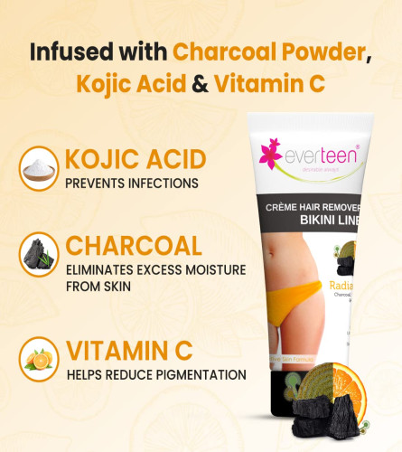 everteen RADIANCE Hair Removal Cream with Charcoal, Kojic Acid, Vitamin C for Bikini Line & Underarm