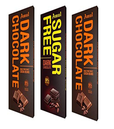 Amul Chocolate: 2 Dark and 1 Sugarfree  (Free Shipping Worldwide)