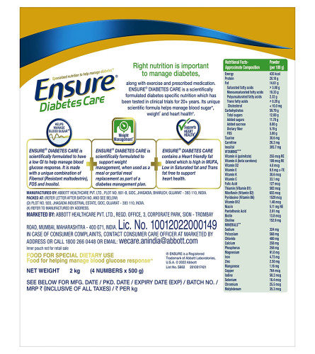 Ensure Diabetes Care - Nutrition to Help Control Blood Sugar Levels- 2 Kg (Vanilla Flavour)