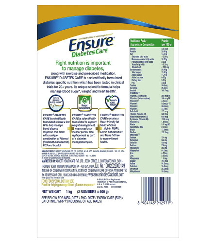 Ensure Diabetes Care - Nutrition to Help Control Blood Sugar- 1 Kg X 2 Pack (Chocolate Flavour)