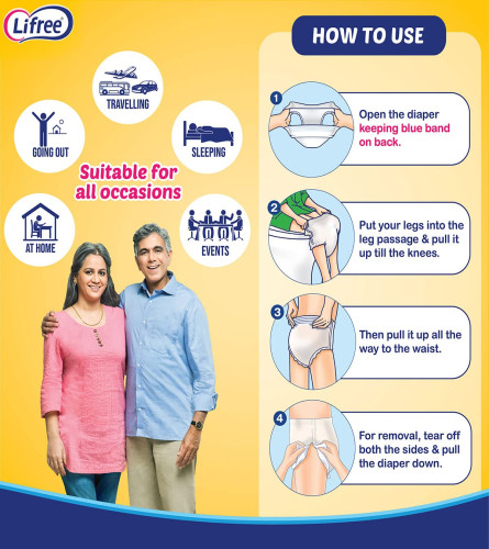 Lifree Extra Absorb Adult Diaper Pants Unisex, Large size 10 Pieces