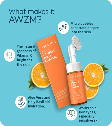 Zayn & Myza Vitamin C Foaming Face Wash, Brightens Skin, All Skin Types