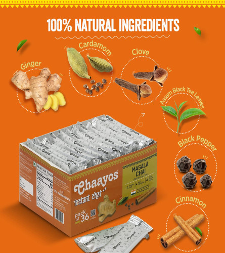 Chaayos Instant Herbal Tea Premix, Masala Flavour Regular Sugar 14 g * 36 Sachet