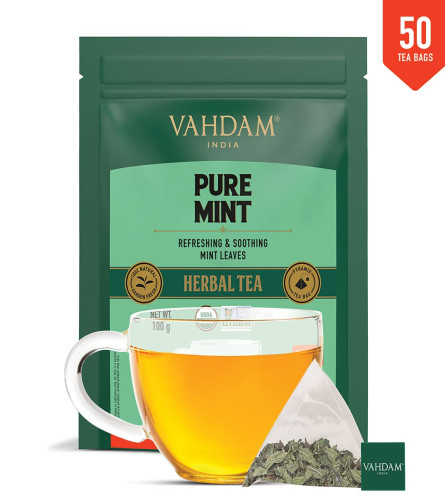 VAHDAM Organic Spearmint Tea with Peppermint, Green Tea Weight Loss 50 Tea Bags
