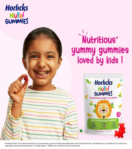Horlicks Nutri Gummies For Kids Strawberry Flavor 30 Count (Pack of 2)