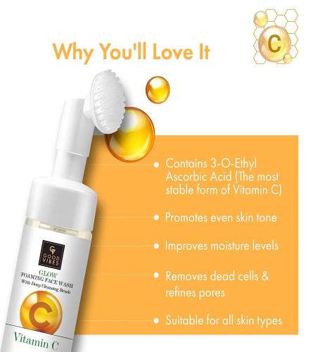 Good Vibes Vitamin C Glow Foaming Face Wash With Deep Cleansing Brush