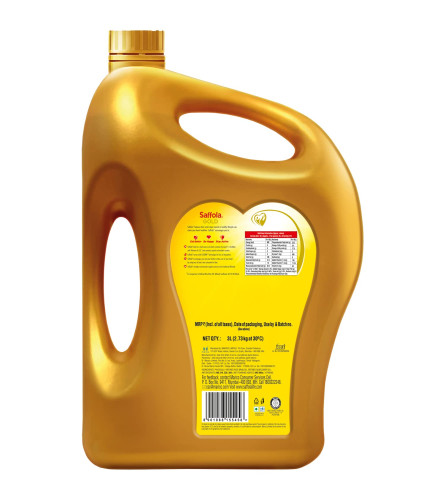 Saffola Gold Refined Oil Blend of Rice Bran Oil & Sunflower Oil Cooking Oil  3 Litre Jar, Free ship