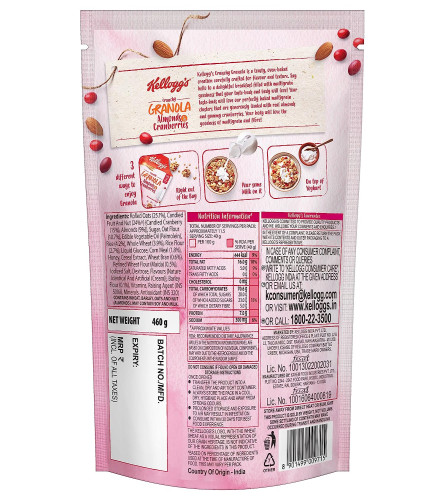 Kellogg's Crunchy Granola Almonds & Cranberries 460g 24% Fruit & Nut, Baked Multigrain Whole-grain
