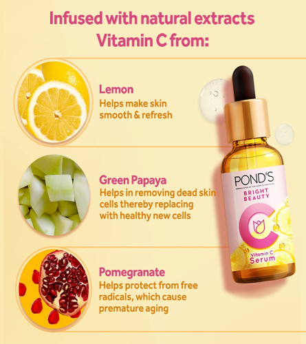 Pond's Bright Beauty Vitamin C Serum, Infused with Lemon, Green Papaya & Pomegrantate