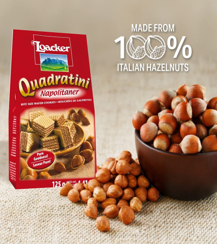 Loacker Quadratini Napolitaner(Hazelnut) - 125gm Free shipping worldwide