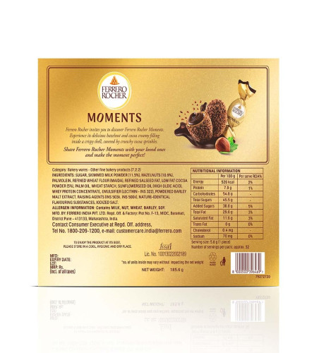 Ferrero Rocher Moments, 32 pralines Pcs 185.6gm Free shipping worldwide
