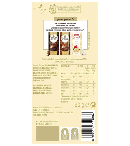 Ferrero Rocher Chocolate Rocher White Chocolate With Hazelnut Bar 90g Free shipping worldwide