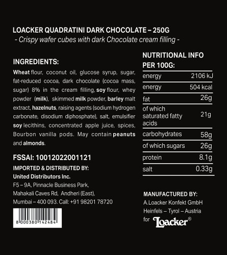 Loacker Quadratini Dark Chocolate 250g Free shipping worldwide