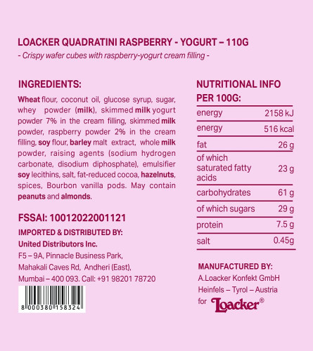 Loacker Quadratini Raspberry-Yoghurt 110g Free shipping worldwide