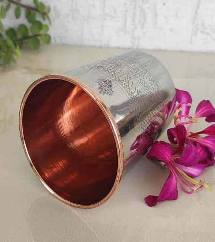 INDIAN ART VILLA Steel and Copper Glass Tumbler