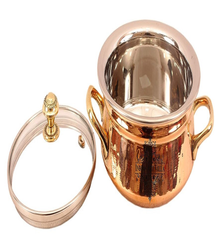 Indian Art Villa Steel Copper Handi Bowl with Glass Lid 500 ml (Fs)