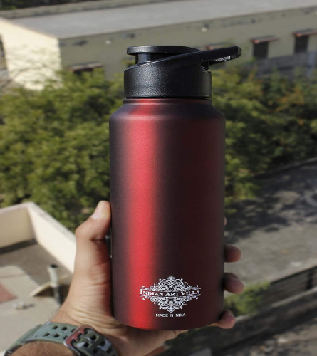 INDIAN ART VILLA Stainless Steel Flat Design Water Bottle