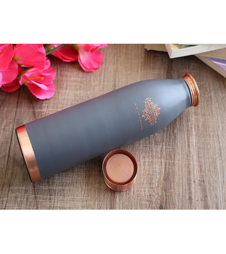 INDIAN ART VILLA Pure Copper Lacquer Coated Gray Silk Finish Water Bottle