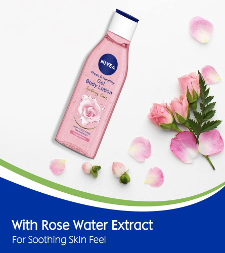 NIVEA Rose Water Gel Body lotion, Soothing Care for 24 Hour, Non-Sticky