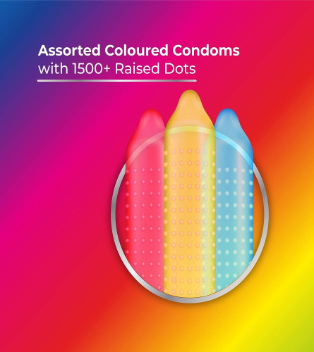 Skore Shades Assorted Colours | Extra Lubrication | Dots | Condom, 10 pieces