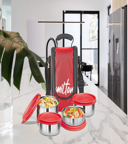 Milton Tasty 4 Stainless Steel Lunch Box with 4 Containers (200 ml, 320 ml, 320 ml, 500 ml) Fs