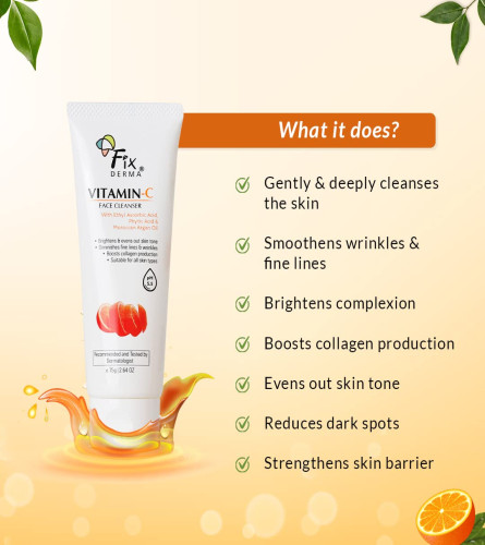 Fixderma Vitamin C Face Cleanser with Ascorbic Acid for Women & Men - 75g (Pack of 2)