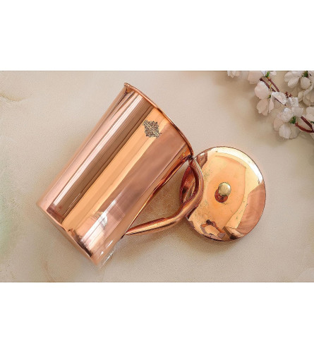 Indian Art Villa Plain Shine Design Copper Jug Pitcher with Brass Knob 1500 ml