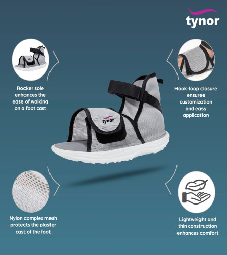 Tynor Unisex Cast Shoe Rocker Sole Grey - Small (pack of 1) Fs