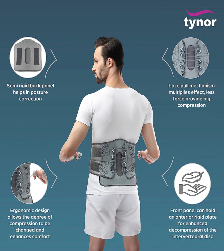 TYNOR Lumbo Lacepull Brace, Grey, XXL, 1 Unit (Free Shipping Worldwide )