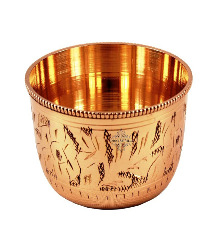INDIAN ART VILLA Pure Brass Engraved Design Flat Bottom Bowl 100 ml Set of 6