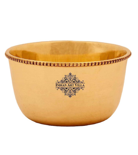 INDIAN ART VILLA Pure Brass Plain Beeded Design Flat Bottom Bowl 180 ml Set of 4