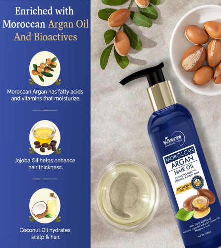 St.Botanica Moroccan Argan Hair Oil 200ml with Argan, Jojoba, Rosemary & Castor Oil to Strengthen
