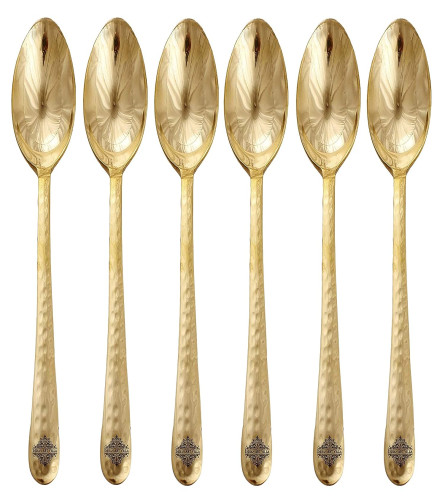 Indian Art Villa Brass Hammered Spoon, Serveware Tableware, Length 7" Inch, 6 Pieces, Gold